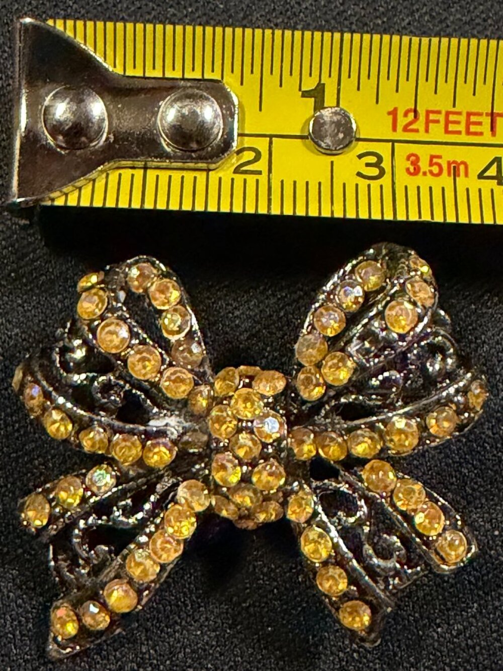 Vintage Amber Rhinestone Bow Brooch